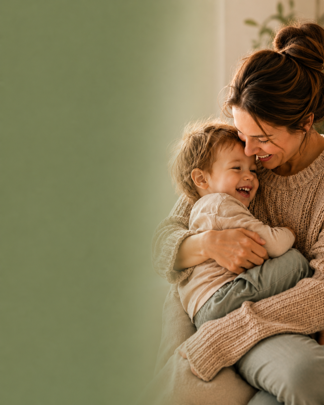 A parent and child sharing a calm, connected moment at home