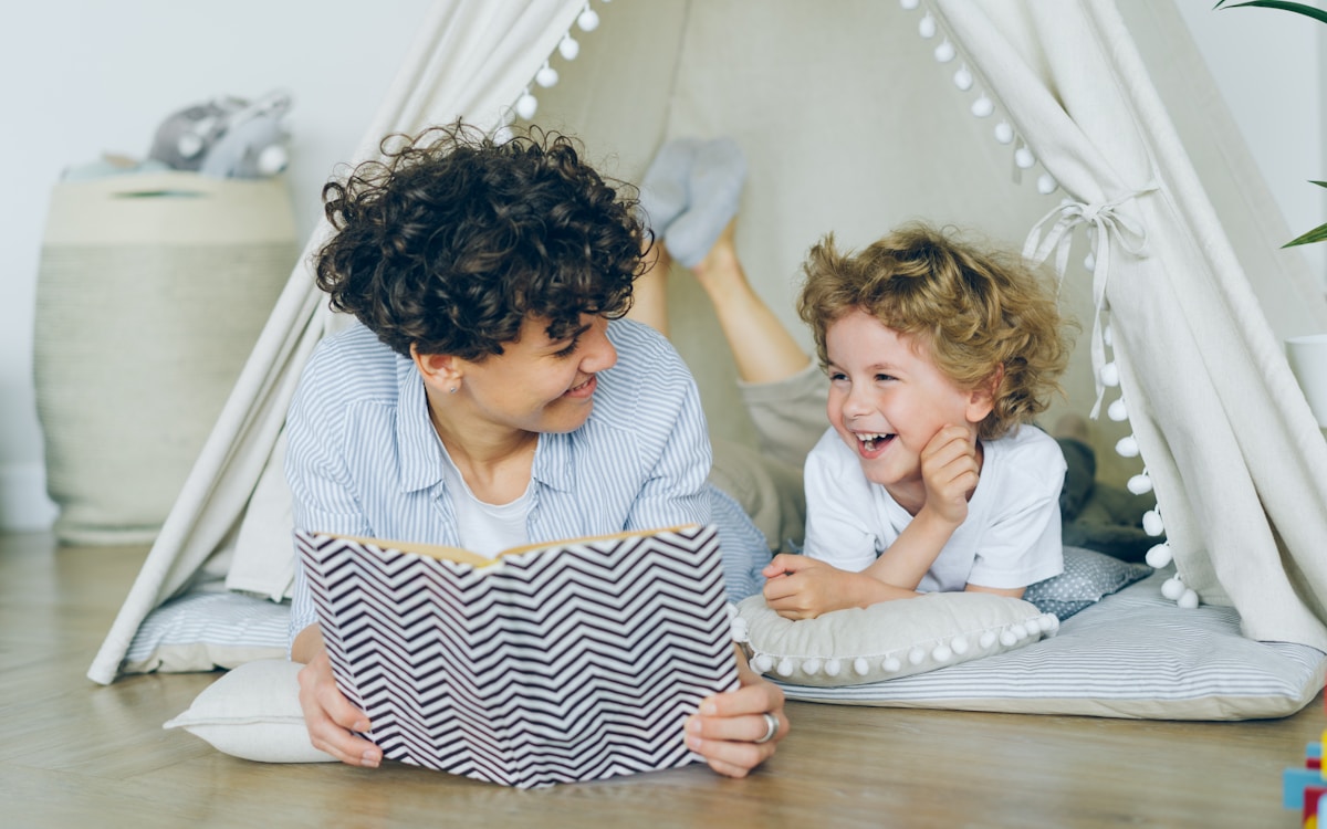 Mother talking warmly with young child